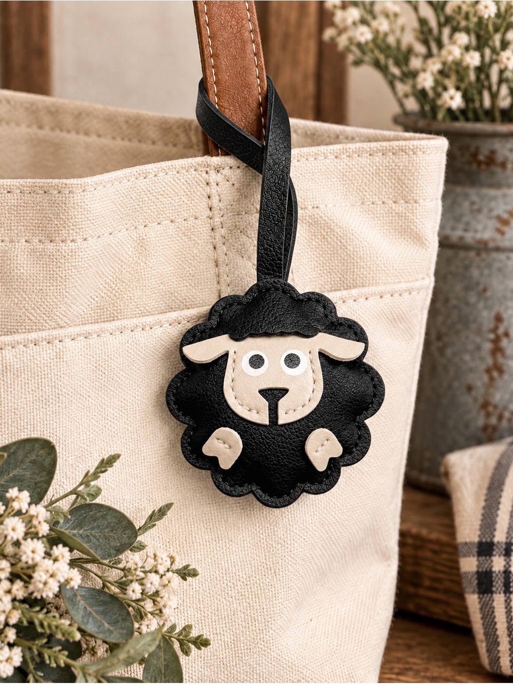 Black Sheep Lamb Bag Charm Purse Charm Loop Keychain New